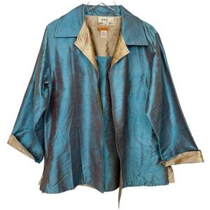 ANU Silk Jacket Tank Set Womens XL Blue Gold Reversible Formal Outfit Evening